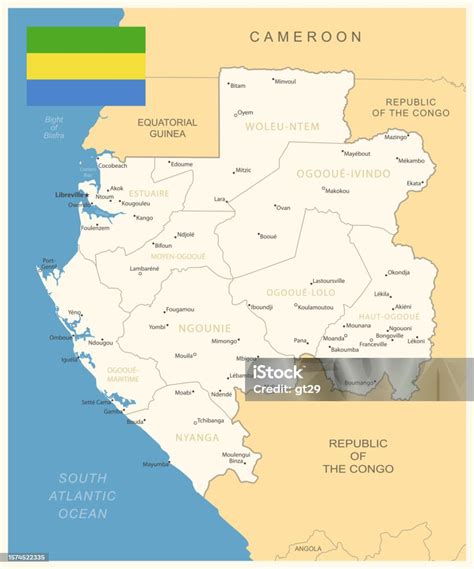 Ilustración De Gabón Mapa Detallado Con Divisiones Administrativas Y