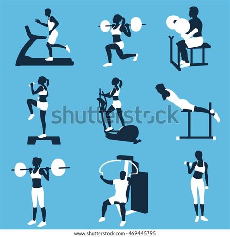 Men Women Fitness Silhouettes Fitness Exercises Stock Vector Royalty