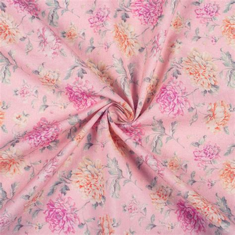 Light Pink And Yellow Floral Digital Print Cotton Cambric Fabric Fabcurate