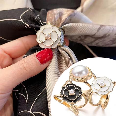 Elegante Perle Floral Schal Ring Clip F R Frauen Schal Ring Schnalle