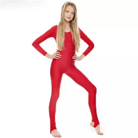 Girls Spandex Long Sleeve Unitard For Dance Kids Scoop Neck Full Body