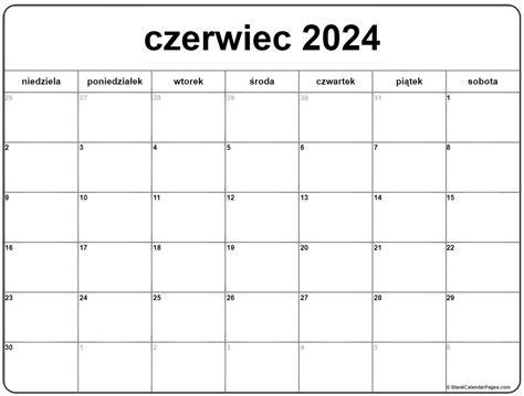 czerwiec 2024 bezpłatny kalendarz do druku kalendarz czerwiec