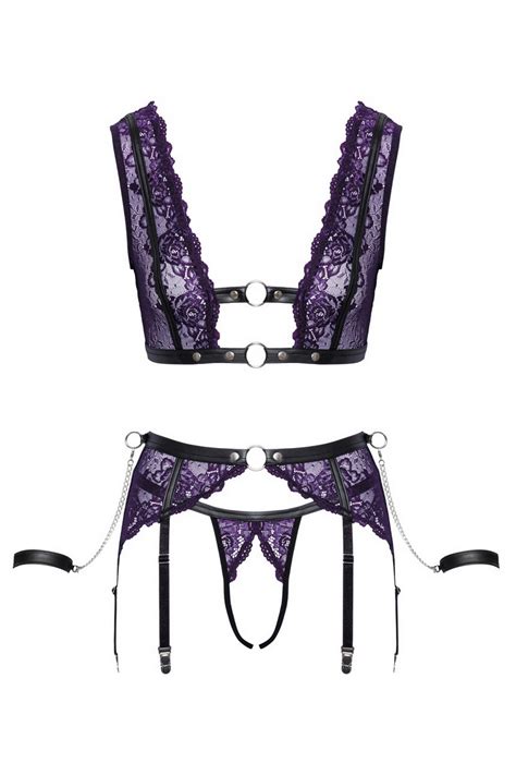 Ensemble De Lingerie Ouverte En Dentelle Violette Cottelli Bondage