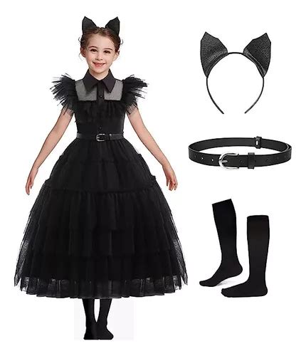 Disfraz De Merlina Wednesday Addams Vestido Escuela Halloween Cosplay