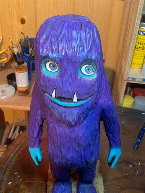 Monster Wood Carving Chainsaw Carving Purple People Eater Hand