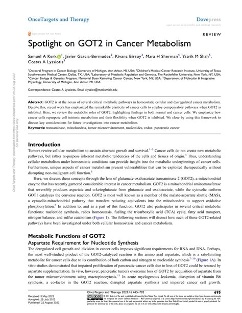 PDF Spotlight On GOT2 In Cancer Metabolism