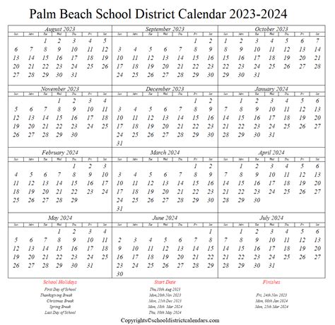 Palm Beach School District, Florida Calendar Holidays 2023-2024 School ...