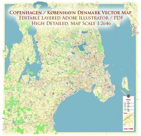 Copenhagen København Denmark Map Vector City Plan High Detailed