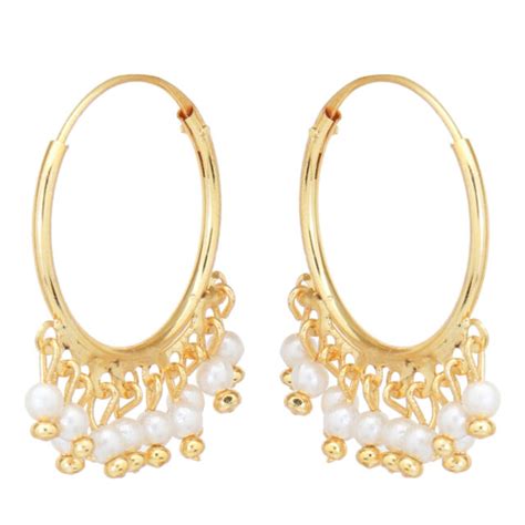 Indian 22 Carat Gold Plated Fashion Hoop Pearl Earrings Bollywood Jhumka Jhumki Ebay