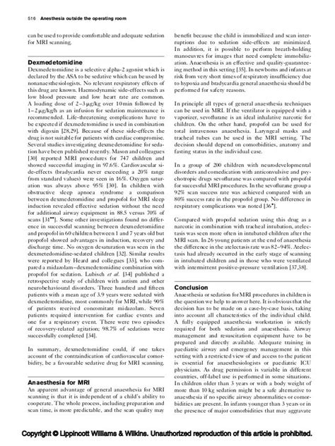 Anaesthesia or sedation for mri in children