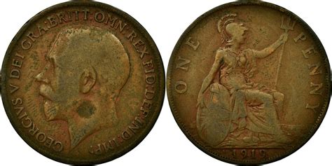 Great Britain Penny Kn Coin George V Bronze Km Vf