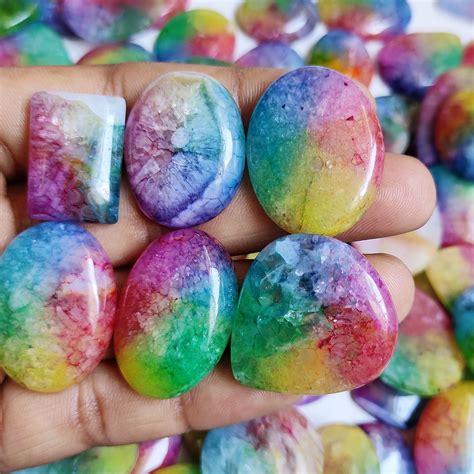 Natural Solar Quartz Cabochon Rainbow Solar Agate Stone Dyed Etsy