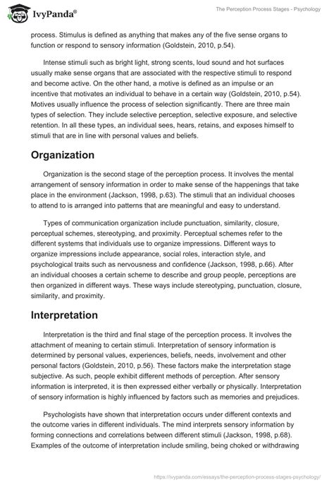 The Perception Process Stages - Psychology - 832 Words | Essay Example