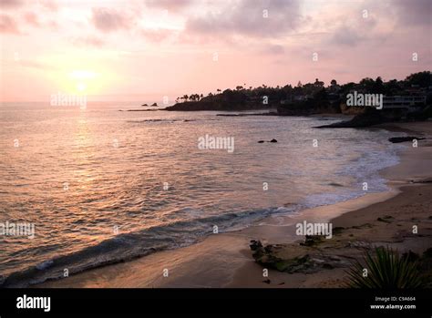 laguna beach bay sunset stock photo alamy