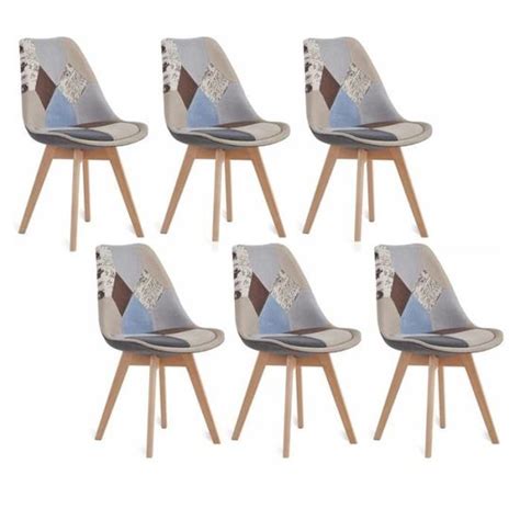 Lot de 6 Chaises Lin Pieds en Hêtre Massif Chaises Rembourrées