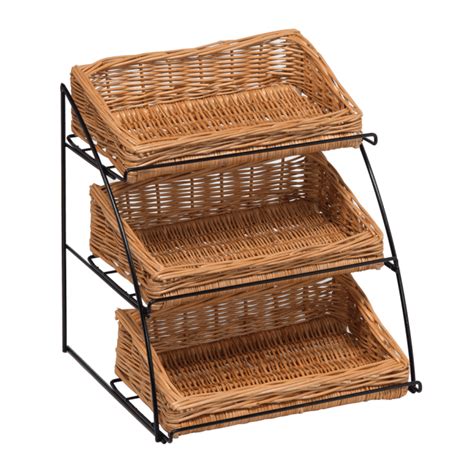 Three Tier Wicker Basket Stand Countertop Tier Wicker Baskets