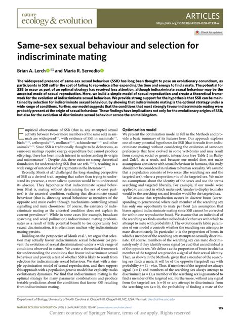 Same Sex Sexual Behaviour And Selection For Indiscriminate Mating