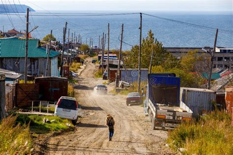 Autumn 2016 Magadan Russia Old Wooden Houses In The Center Of