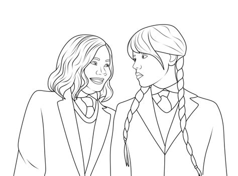 Desenho para colorir wandinha e enid - Desenho Colorir