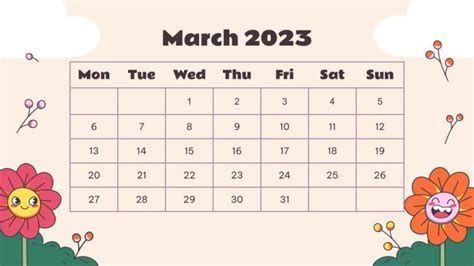 March Daily Calendar 2023 Google Slides PowerPoint