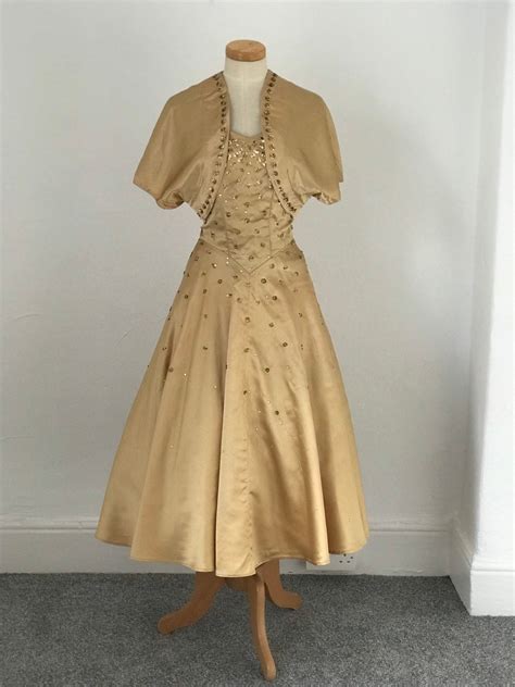 Vintage 1950s Gold Cocktail Dress Bolero Vivid Stylish 50s Goodwood