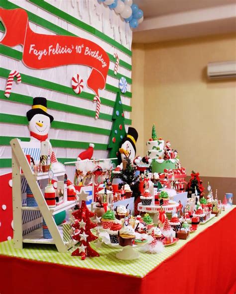 Kara's Party Ideas Side View of a Sweet Table from a Christmas Themed ...