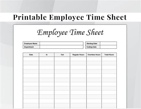 employee time sheet editable timekeeping sheet printable timesheet