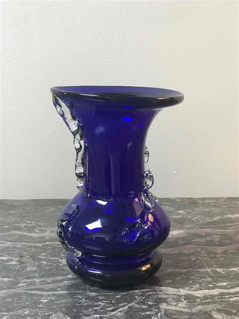 Mid Century Cobalt Blue Blown Glass Vase With Clear Glass Decoration For Sale At 1stdibs