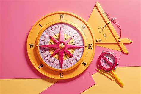 Premium Photo Pink Compass And Protractor On Bright Yellow Background