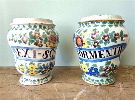 A Pair Of Albarello Majolica Pottery Jar For Apothecaries