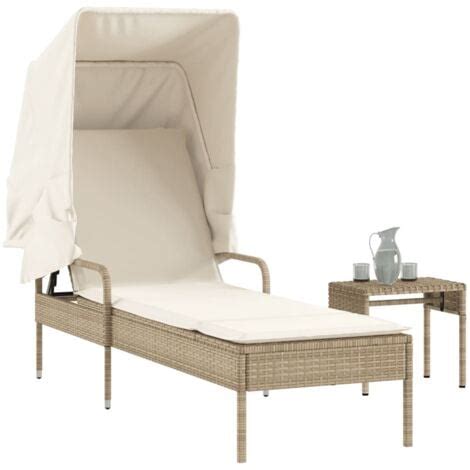 Chaise Longue Avec Auvent Et Table Beige R Sine Tress E