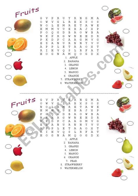 Fruits Word Search Esl Worksheet By Taimesquita