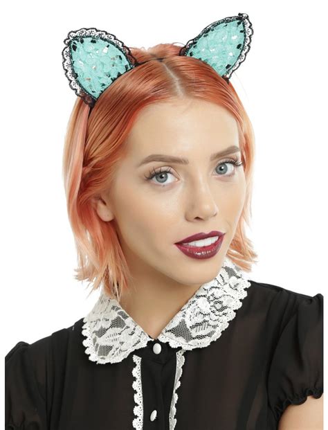 Mint And Black Lace Cat Ear Headband Hot Topic