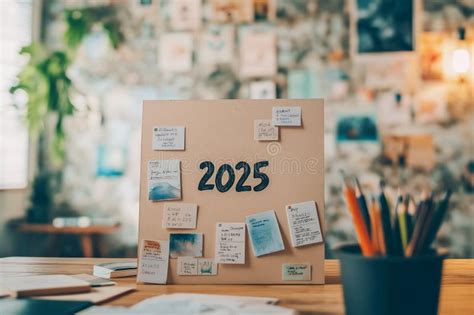 New Year S Dream Board with a Large 2025 Written in the Center, Cards ...