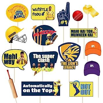 Festiko Team CSK Photo Booth Props 16 Pcs IPL Props Cricket Theme