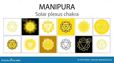 Manipura Icon Set The Third Sun Chakra Vector Yellow Gloss And Shine