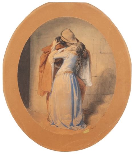 Francesco Hayez Il Bacio Acquerello Su Carta Applicata A Cartone Cm