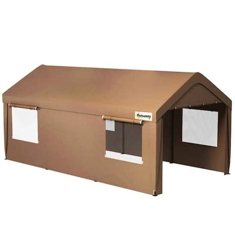 Out sunny 10 ft. x 20 ft. Tan Plastic Portable Shed with 2 Roll-Up ...