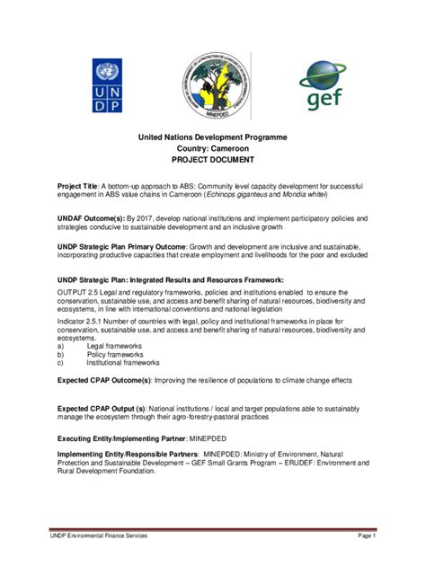 Fillable Online Info Undp Initiation Plan Template For A Gef Project