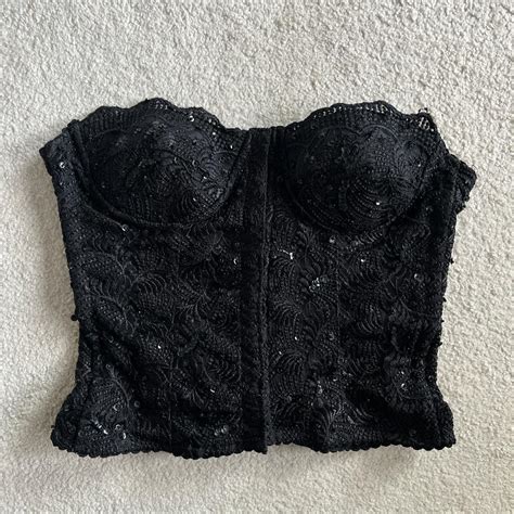 The prettiest black lace corset with sequin and... - Depop