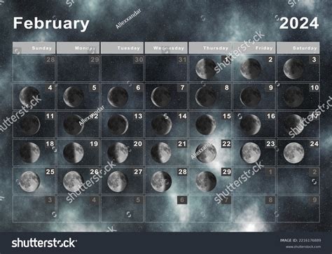 February 2024 Lunar Calendar Moon Cycles Stock Illustration 2216176889 ...