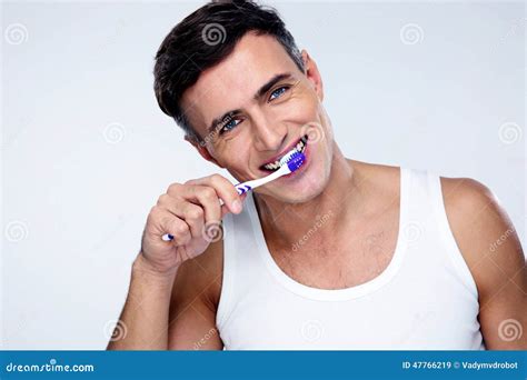 Handsome Man Brushing His Teeth Stock Image Image Of Medical Polish