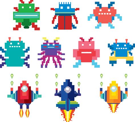 Set of pixel game monster characters isolated 5377160 Vector Art at ...