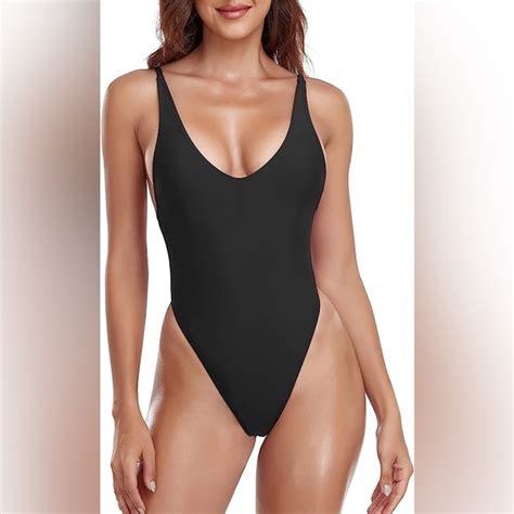 Relleciga Swim Relleciga High Cut Low Back One Piece Thong Swimsuit