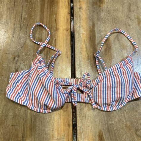 Xhilaration Patriotic Seersucker Tunneled Tie Front Bralette Bikini Top