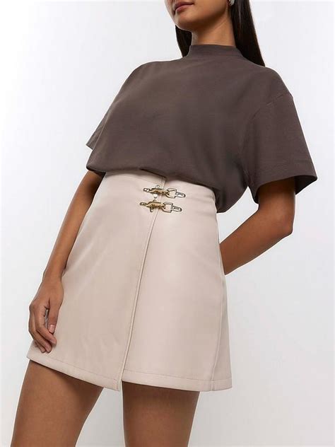 River Island Faux Leather Buckle Mini Skirt Uk