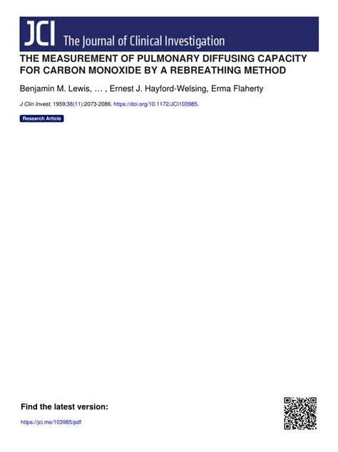 The Measurement Of Pulmonary Diffusing Capacity For Carbon Monoxide By