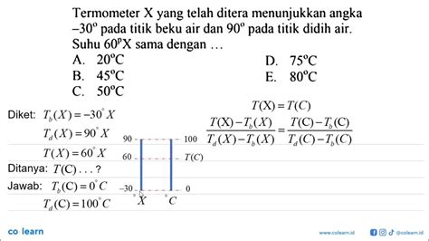 Termometer X Yang Telah Ditera Menunjukkan Angka 30 Pada Titik Beku Air Dan 90 Pada Titik Didih