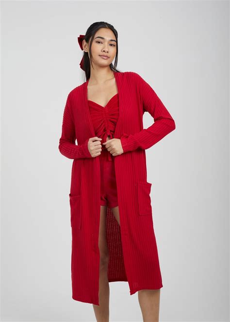 Brave Soul Red Nellie Ribbed Oversized Lounge Cardigan Matalan