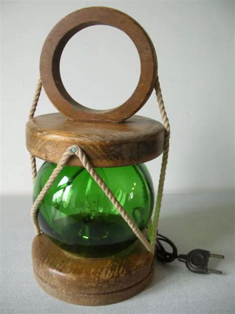 LAMPE MARINE BOULE flotteur de filet de pêche en verre et bois de 27 5